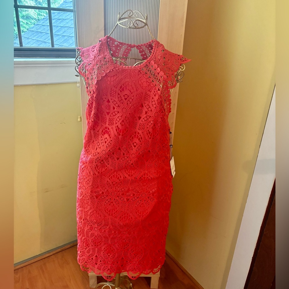 Laundry By Shelli Segal Vibrant Red Lace Midi Dress